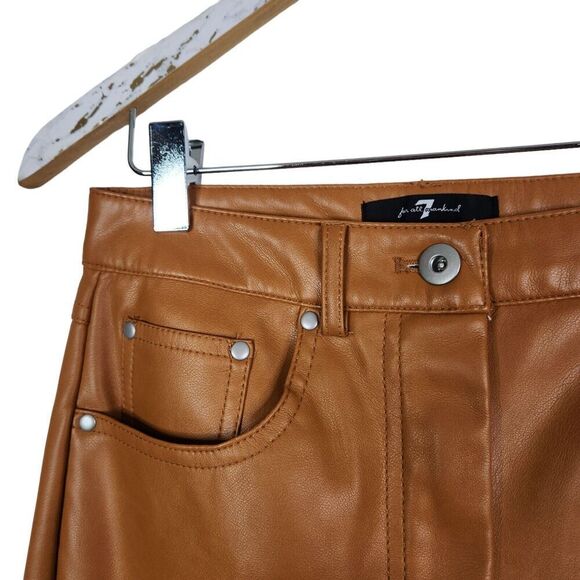 7 FOR ALL MANKIND Pants Womens Extra Small Brown Faux Leather Easy Slim Straight - Picture 4 of 8